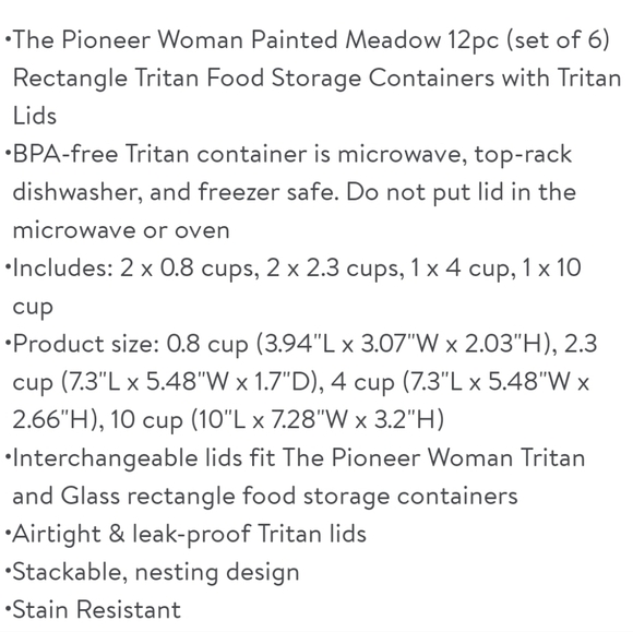 ❤️ New Pioneer Woman Painted Meadow Tritan 12-Piece Food Storage Containers - Picture 6 of 7